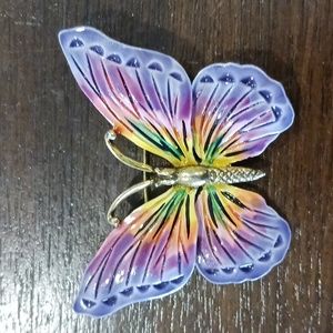 Butterfly Brooch by Holly Craft 2x2.5" (purple pink yellow gold tone)